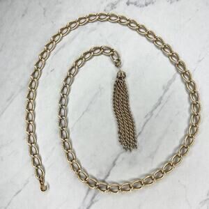Gold Tone Chain Belt Textured Tassel Charm Boho Small (S) ✨